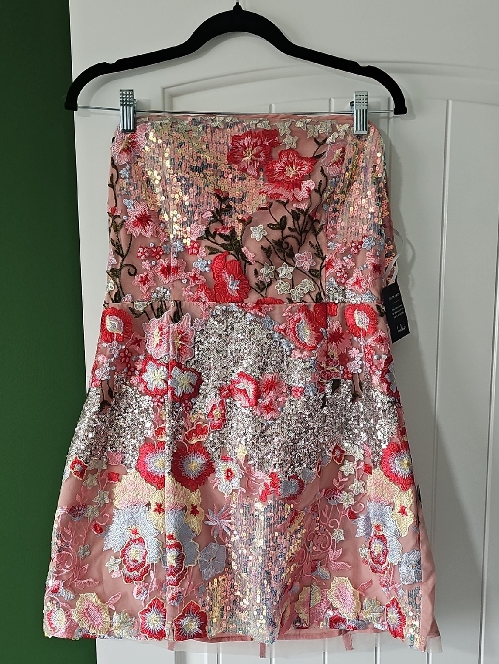 Lulus Tiffy Pink Multi Sequin Embroidered Strapless Mini Dress XL